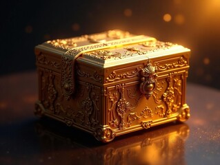 Mystical golden box, shimmering light, ornate details, mystery, ornate, regal