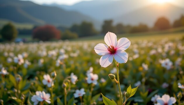 tung flower in a white countryside morning subject: a tung flower in full bloom, standing out against the backdrop of a serene countryside morning