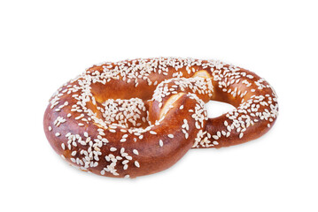 Pretzel with sesame seeds on a white isolated background