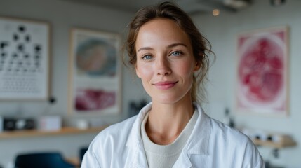 Ophthalmologist explaining the anatomy of the eye with a patient using a model.