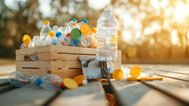 Recycling plastic bottles for environmental protection. This image promotes sustainability efforts and encourages waste reduction. Great for eco-conscious campaigns awareness posters or green living b