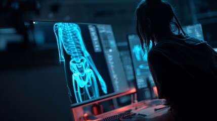 Medical professional examining 3D x-ray