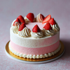 Delicious Two Layered Strawberry Mousse Cake with Fresh Strawberries