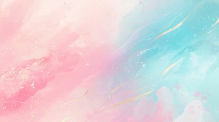 Bright colors blend together in a soft abstract pattern showcasing pink and blue hues with touches of gold. This artwork creates a calming and uplifting atmosphere overall