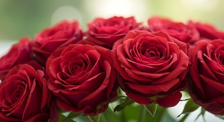 Naklejka premium Bouquet of radiant red roses in full bloom. Floral arrangement.