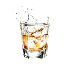 Splashing ice in a glass of whiskey captures dynamic motion, cut out - stock png.