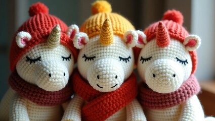 Handmade Crochet Unicorn Toys in Winter Hats and Scarves &ndash; Cozy Amigurumi Trio