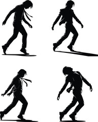 Set of Male Dancer Silhouette Performing Moonwalk – Iconic Pose Vector on White Background