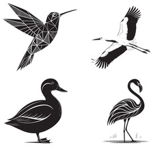 Adobe Illustrator Artwork" Stylized Bird Silhouettes Vector – Duck, Flamingo, Hummingbird, Crane Art"