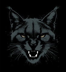 angry cat, lynx, caracal cat face - grunge style (artwork 3)