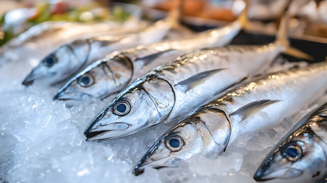 Des poissons brillants reposent sur de la glace dans un march&eacute; local, pr&ecirc;ts &agrave; &ecirc;tre vendus aux clients pour des plats frais et savoureux.