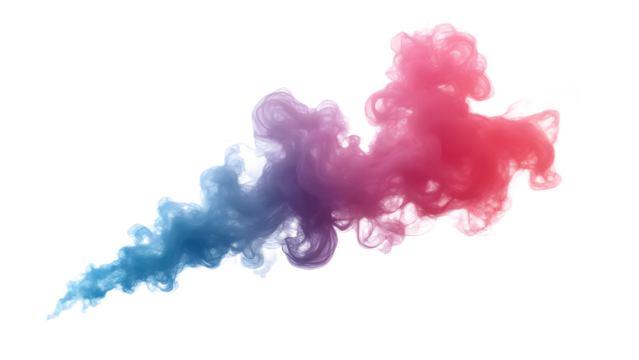Colorful smoke cloud swirling in the air, creating a vibrant visual effect against a transparent background, ideal for artistic use