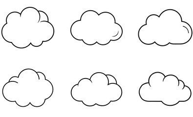 Collection of simple black and white cloud illustrations for design weather and climate concepts.