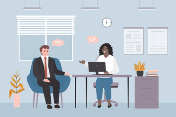 Fototapeta premium Young sick man sought medical help. Reception of doctor, therapist, narrow specialist. Clinic room interior. Physician consults patient, diagnosis, prescribes treatment