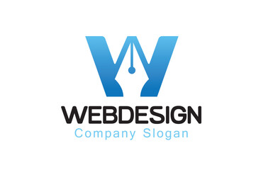 creative letter w pen nib logo vector design symbol icon