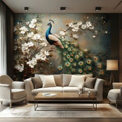 Peacock and Magnolia Mural