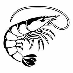 Curved shrimp with segmented tail design - line art vector illustration in white background