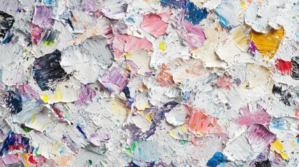 Fototapeta premium Vivid splashes of color blend seamlessly on a canvas, showcasing an abstract texture created by layered paint. This art piece exemplifies creativity and emotion in a vibrant studio