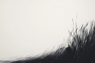 Obraz premium Abstract grayscale image of textured grass or fur, with a dark corner on a light background. Dense, flowing, and layered
