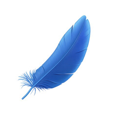 Bright blue feather with intricate details on, cut out - stock png.