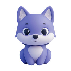 Cute cartoon purple fox with large eyes and adorable expression, cut out - stock png.