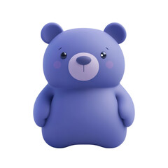 Cute purple cartoon teddy bear with adorable expression, cut out - stock png.