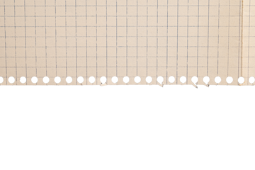 Torn grid notebook paper with punched holes, transparent background