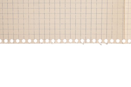 Torn grid notebook paper with punched holes, transparent background - Powered by Adobe