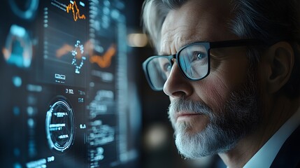 Senior Data Analyst Observing Advanced Financial Dashboard