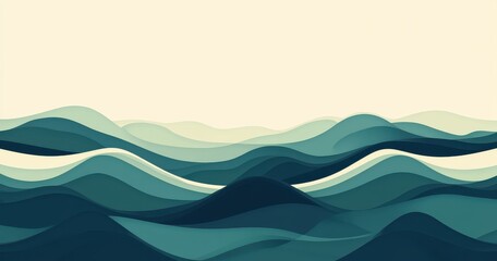 Abstract layered wavy mountain range.  Soft color palette.  Gentle undulations.  Suggests a tranquil scene
