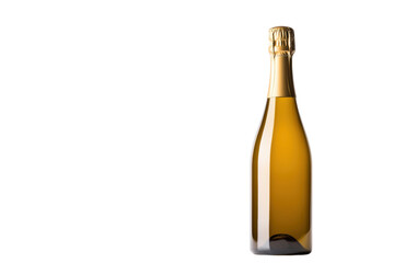 Elegant champagne bottle with gold foil top, cut out - stock png.