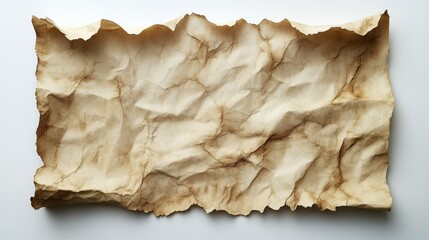Aged crumpled parchment paper texture on white background, ideal for design