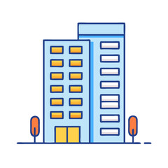 Illustration of modern city buildings apartment skyscraper with trees and office space design