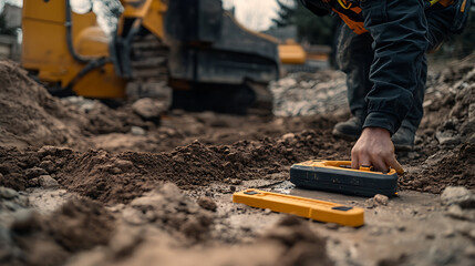 Fototapeta premium Construction Worker Using Ground Penetrating Radar