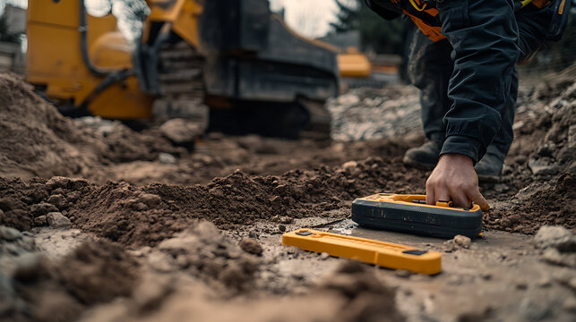 Construction Worker Using Ground Penetrating Radar
