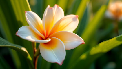 Obraz premium white frangipani flower on green background