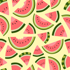 Colorful Watermelon Slices Pattern, Yellow Background, Fruit Design