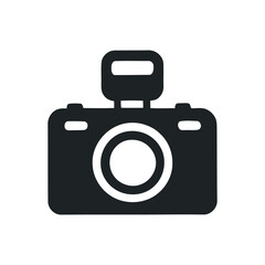 Simple Black and White Camera Icon with Flash for Photography Websites and Apps
