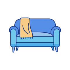 Blue couch sofa furniture home decor interior design blanket throw pillow comfort relax lounge