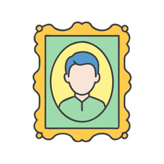 Find framed portrait art of a man with blue hair in vintage gold frame for home decor ideas