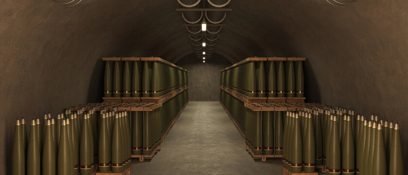 Underground Concrete Bunker Filled With Artillery Ammunition 