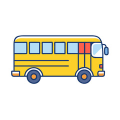 Cartoon yellow school bus vector illustration for transportation and education design elements