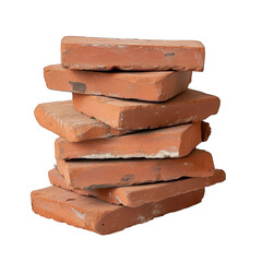 Stack of terracotta bricks isolated on transparent background