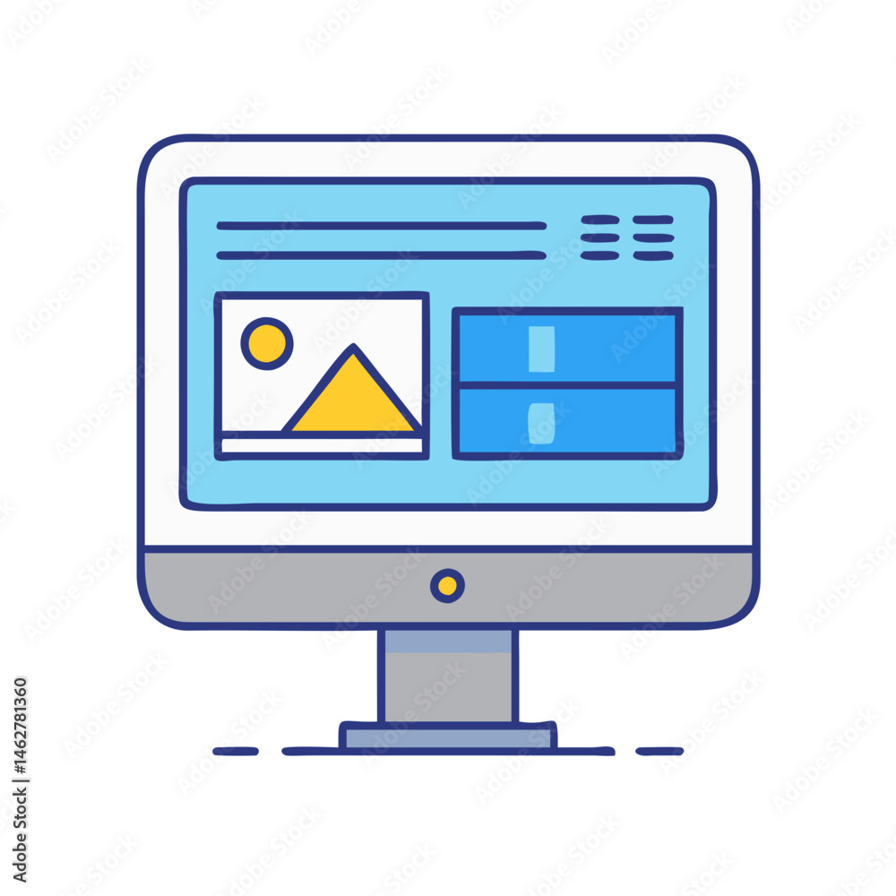 Poster Illustration of a computer monitor screen displaying website design and development interface elements