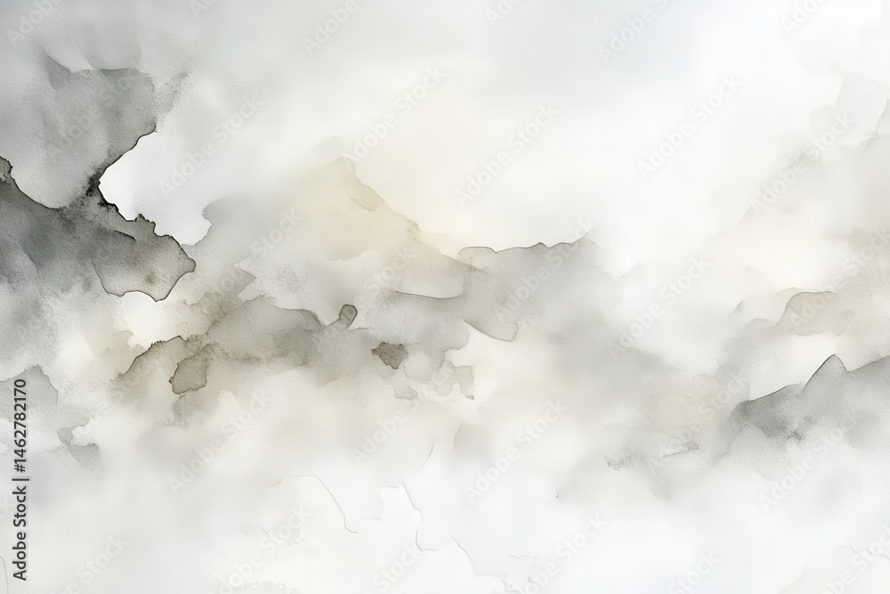 Poster abstract watercolor landscape with soft gray and white tones blending seamlessly in a calm, serene b