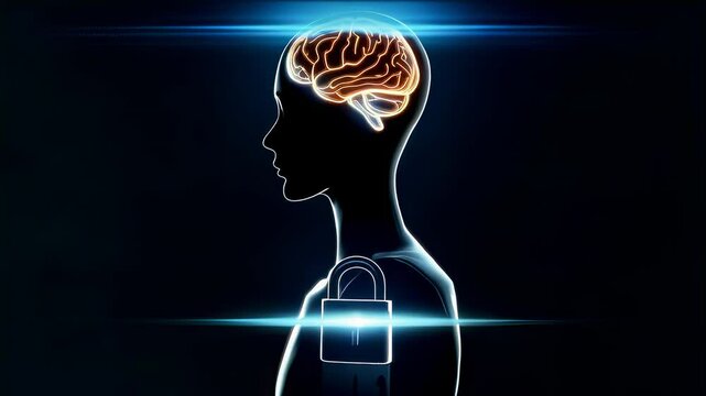 Glowing Brain and Padlock Mind Security Concept