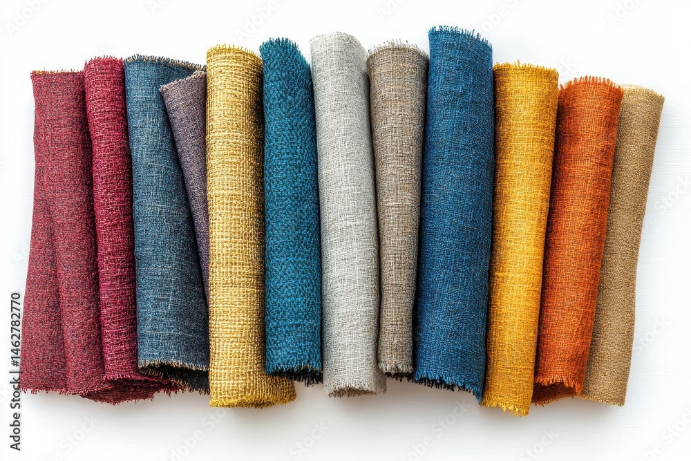 Poster colorful textures of woven linen fabrics arranged in a stylish display highlighting their softness a