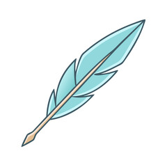 Illustration of a quill feather pen writing instrument light blue feather quill pen art design