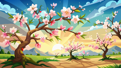 Blooming In Spring - Almond Blossoms In Sunny Sky