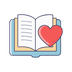 Book illustration reading love story open book heart shape romance novel valentine's day book